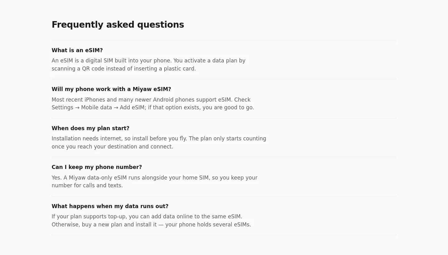 miyawesim.app FAQ section