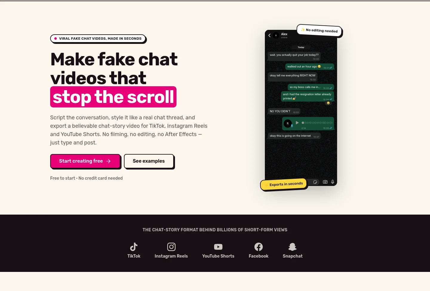 mockchats.com Hero section
