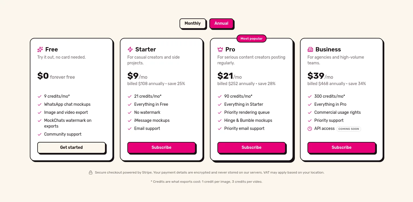mockchats.com — Pricing