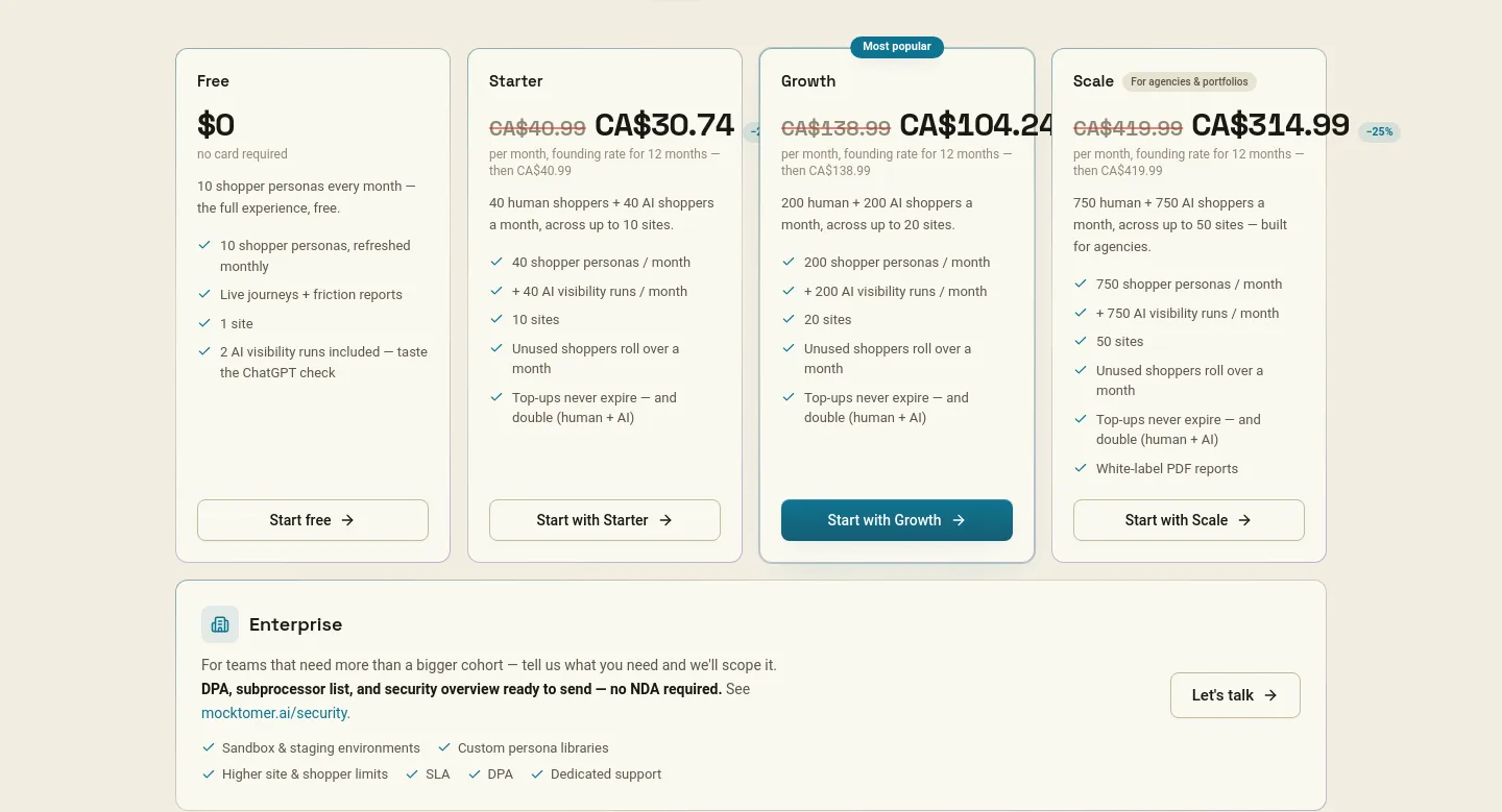 mocktomer.ai — Pricing