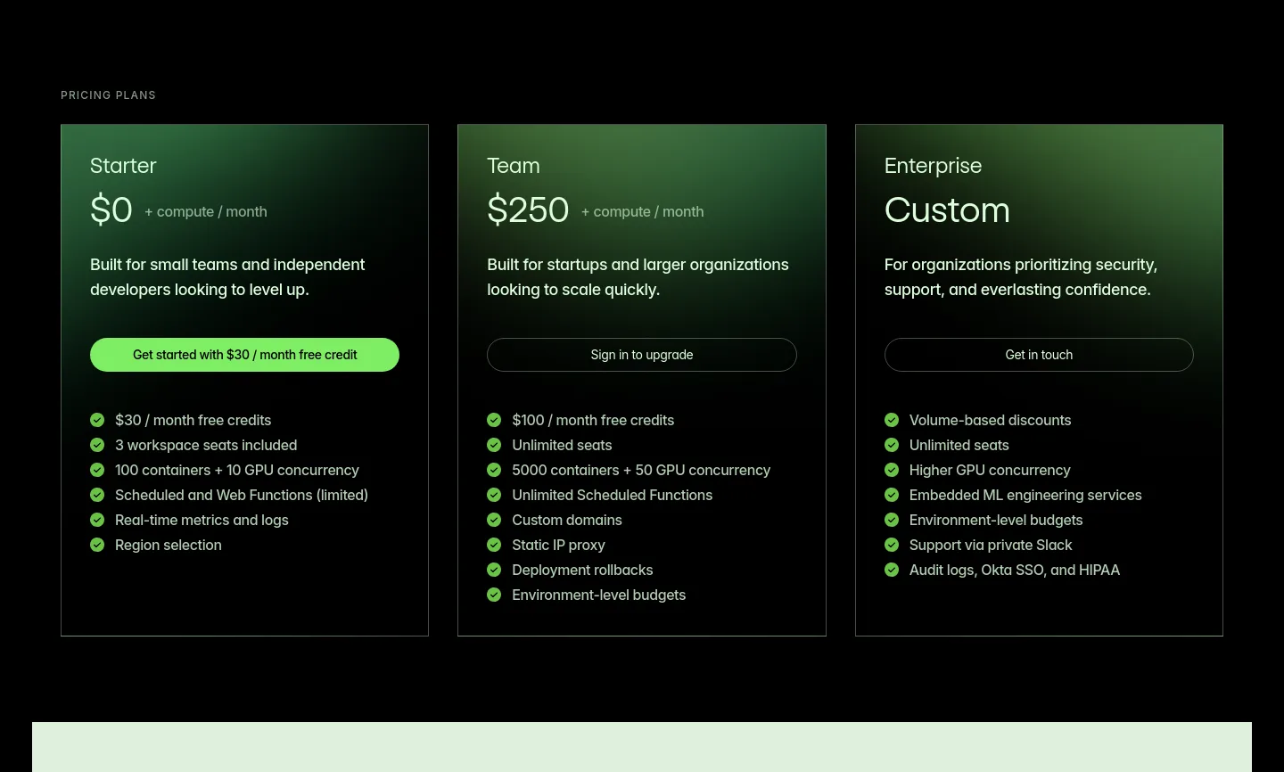 modal.com — a real Pricing section