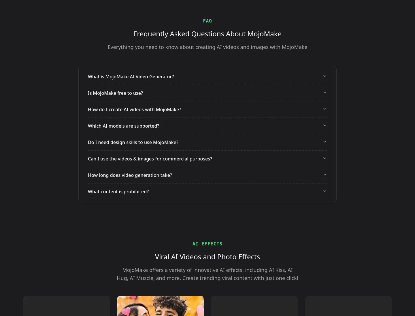 mojomake.com FAQ section