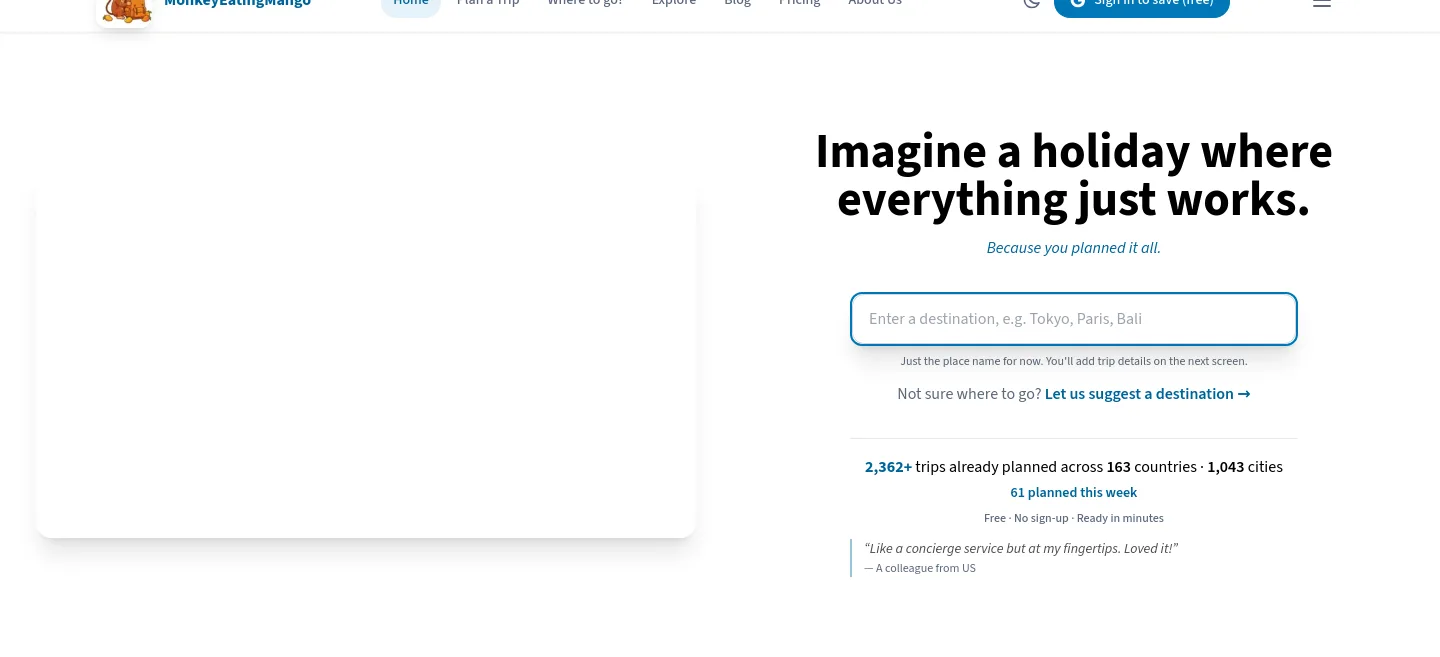 monkeyeatingmango.com Hero section
