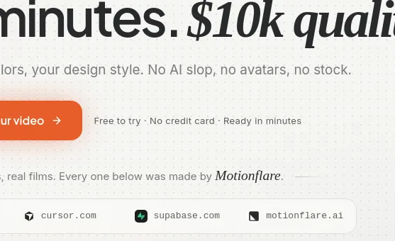 No credit card element from motionflare.ai