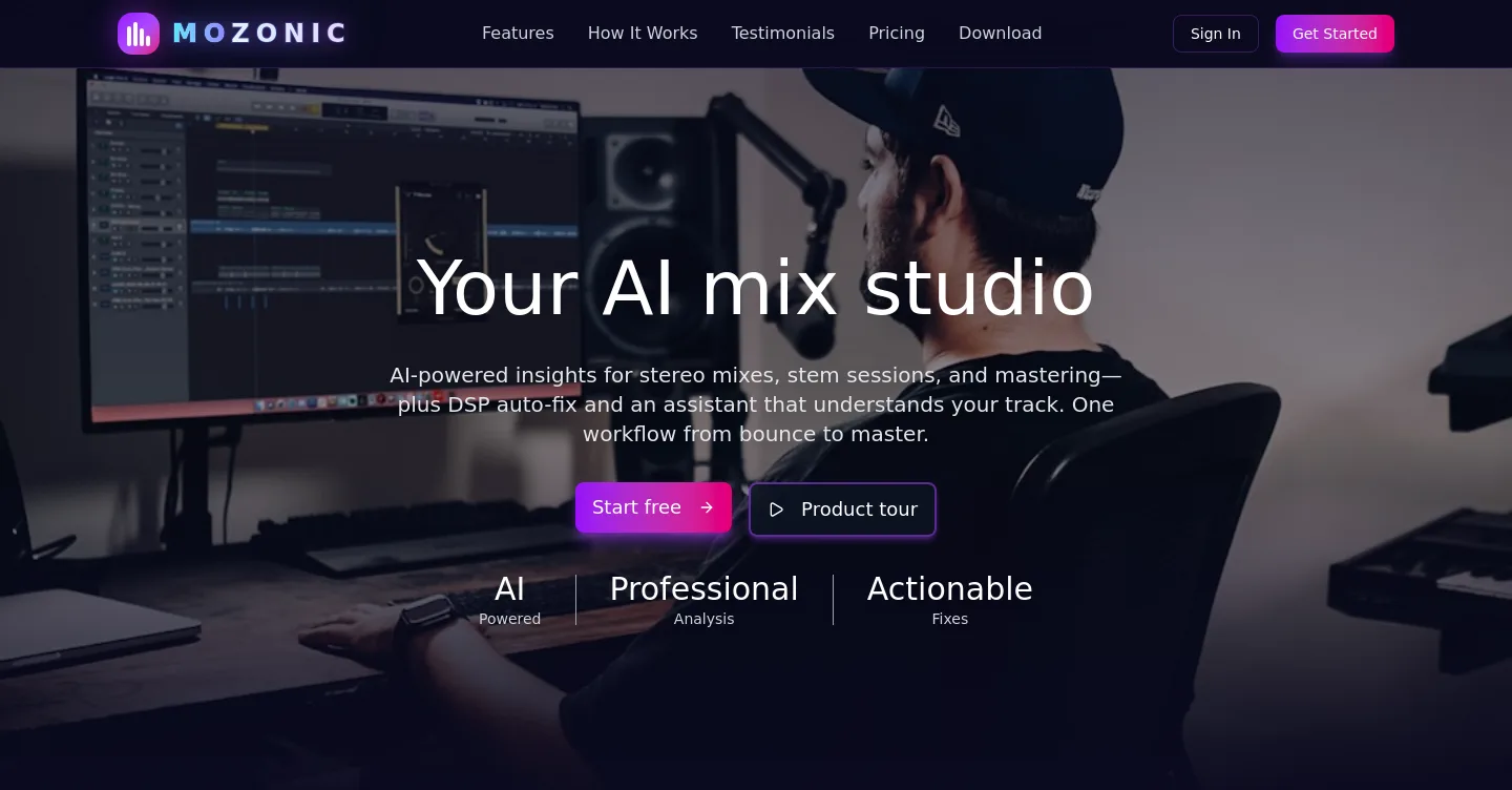 mozonic.com — Hero + Pricing
