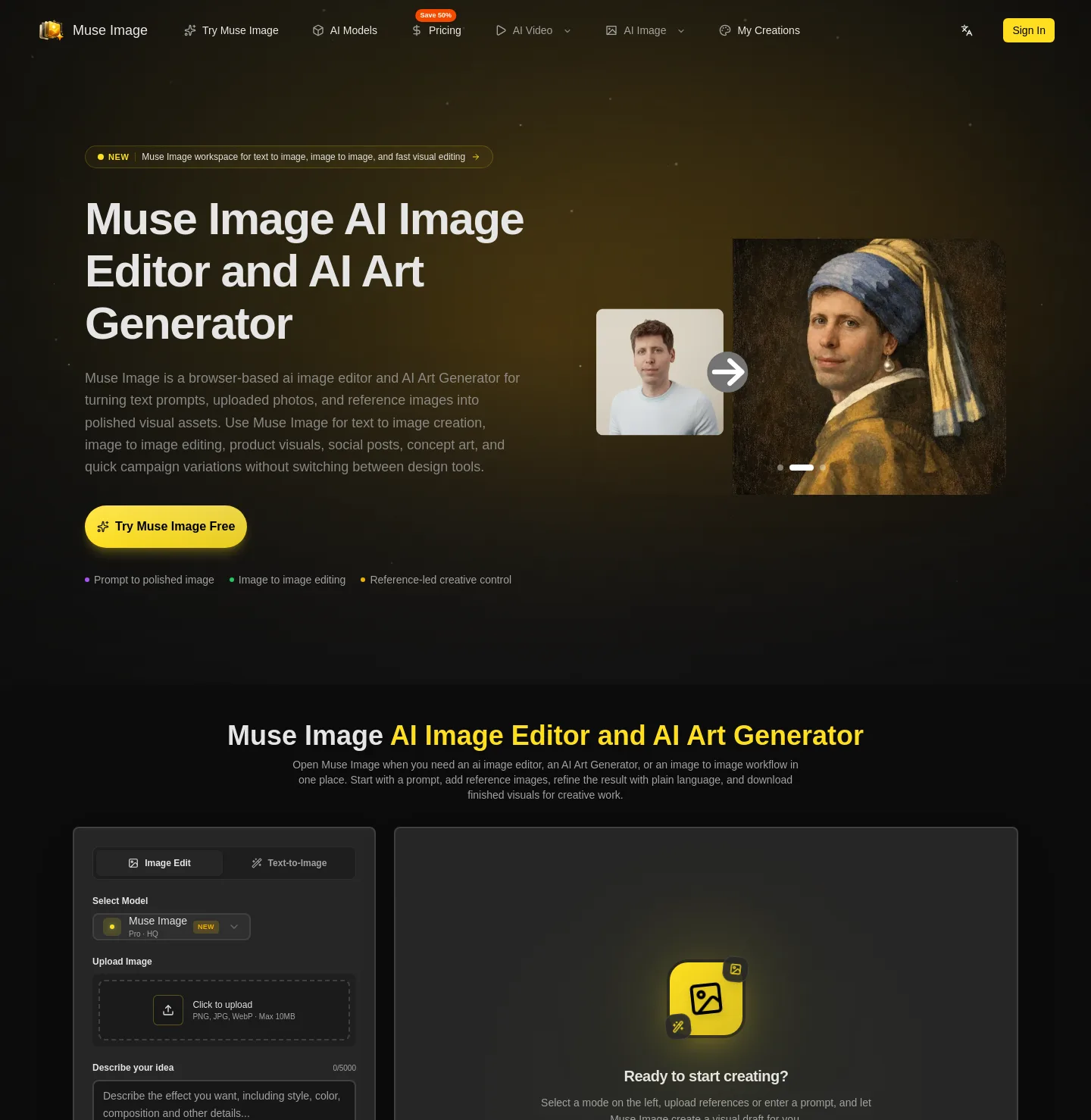 museimageai.pro Hero section