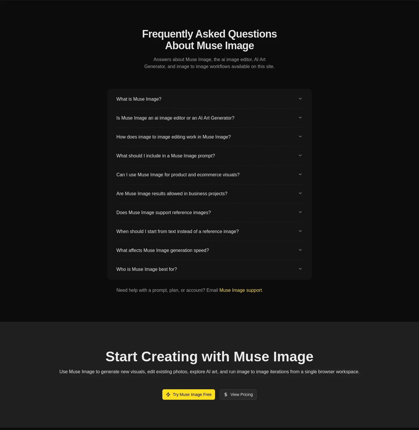 museimageai.pro FAQ section