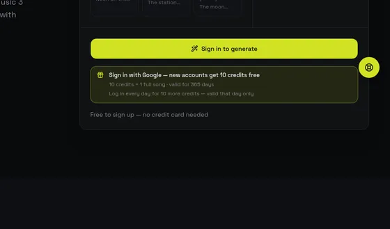 No credit card element from music3ai.com