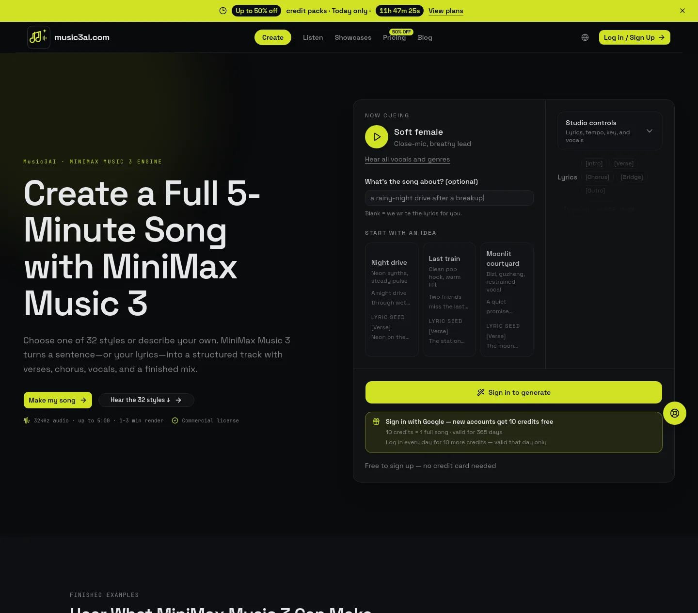 music3ai.com — a measured funnel