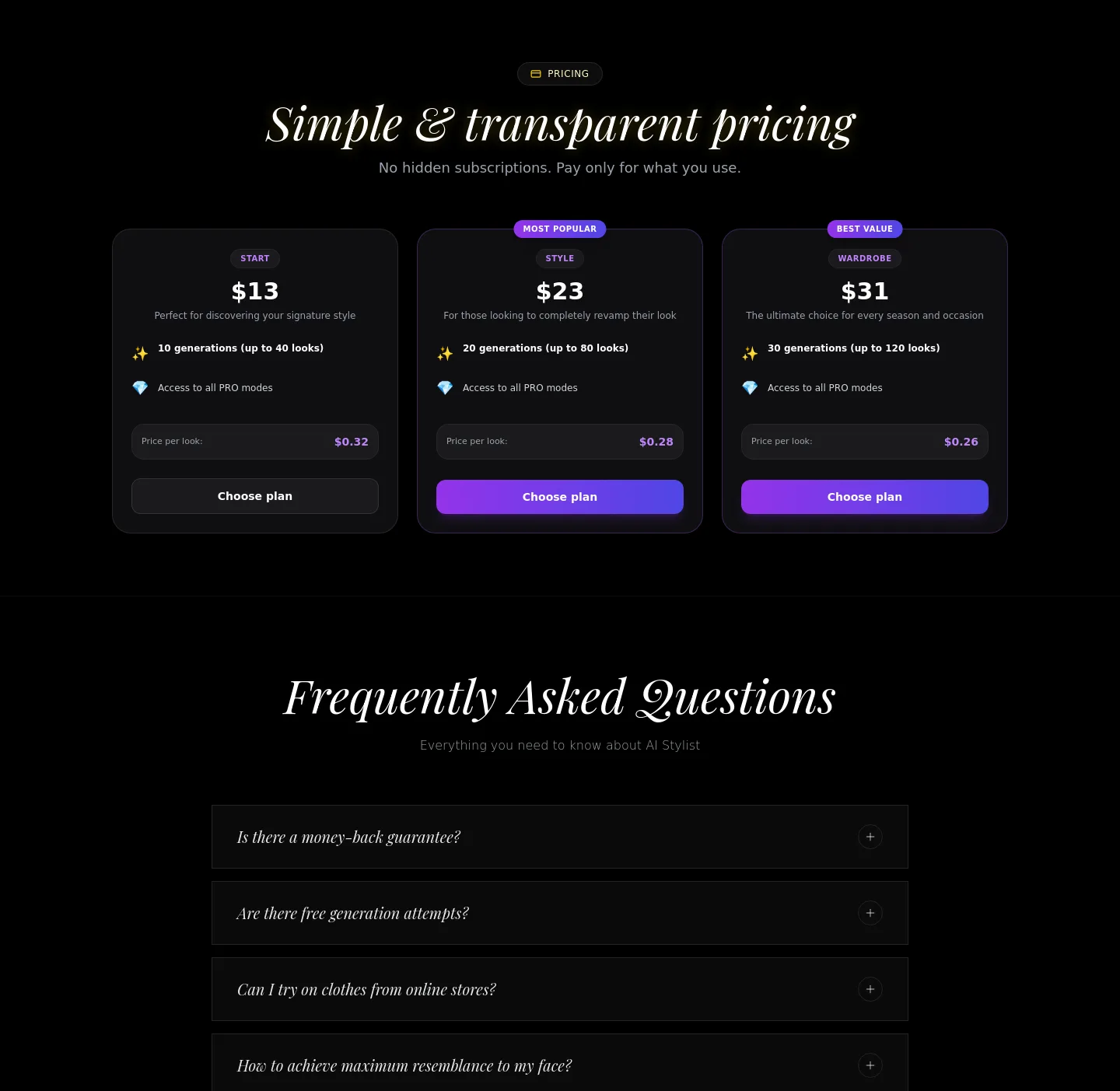 mybestlook.app — Pricing