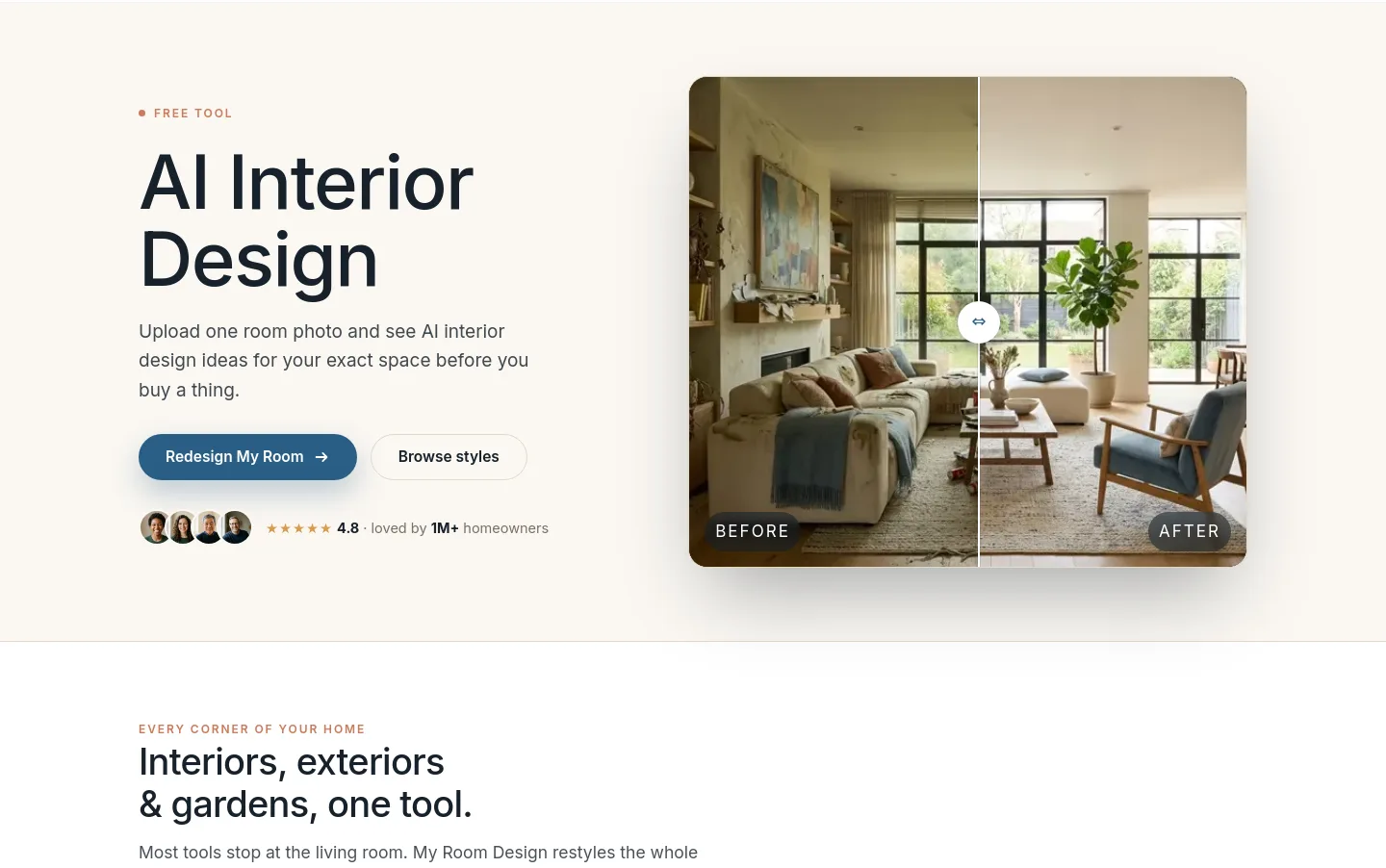 myroomdesign.ai Hero section