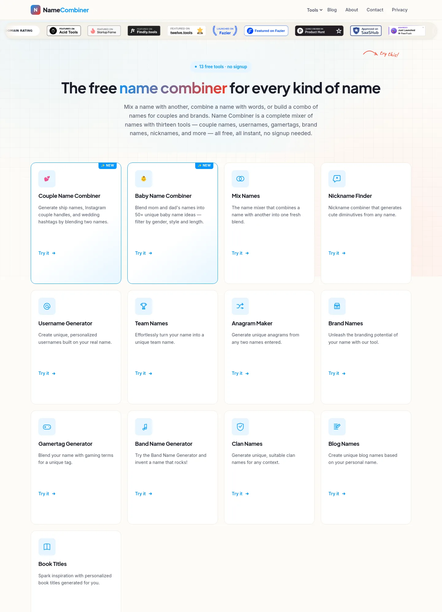 namecombinerss.us — a real Hero + Features page