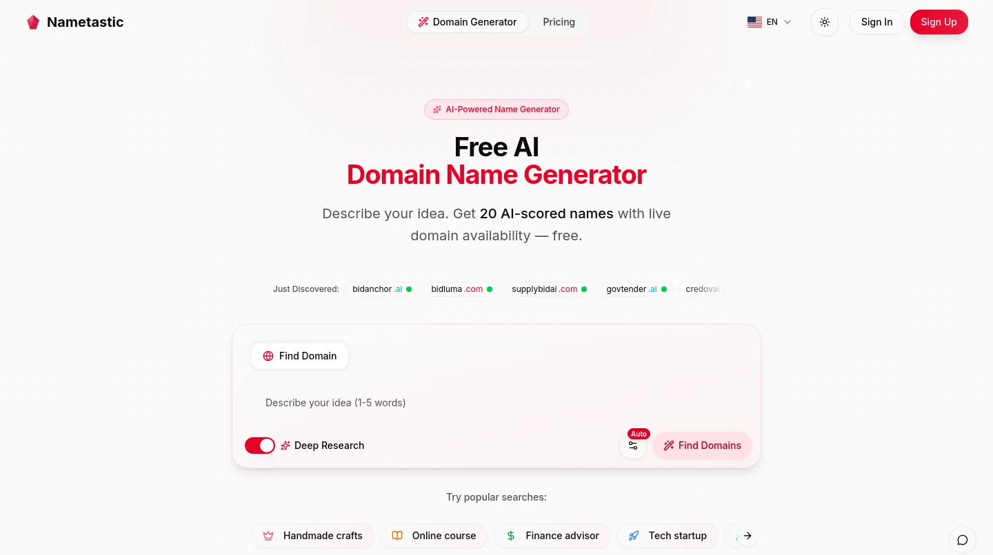 nametastic.com — a measured funnel