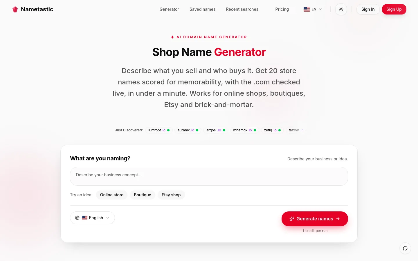 nametastic.com — a real Features section