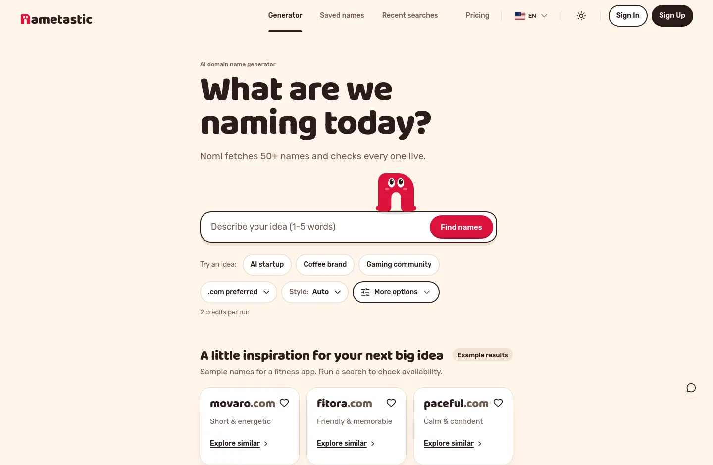nametastic.com — a measured funnel