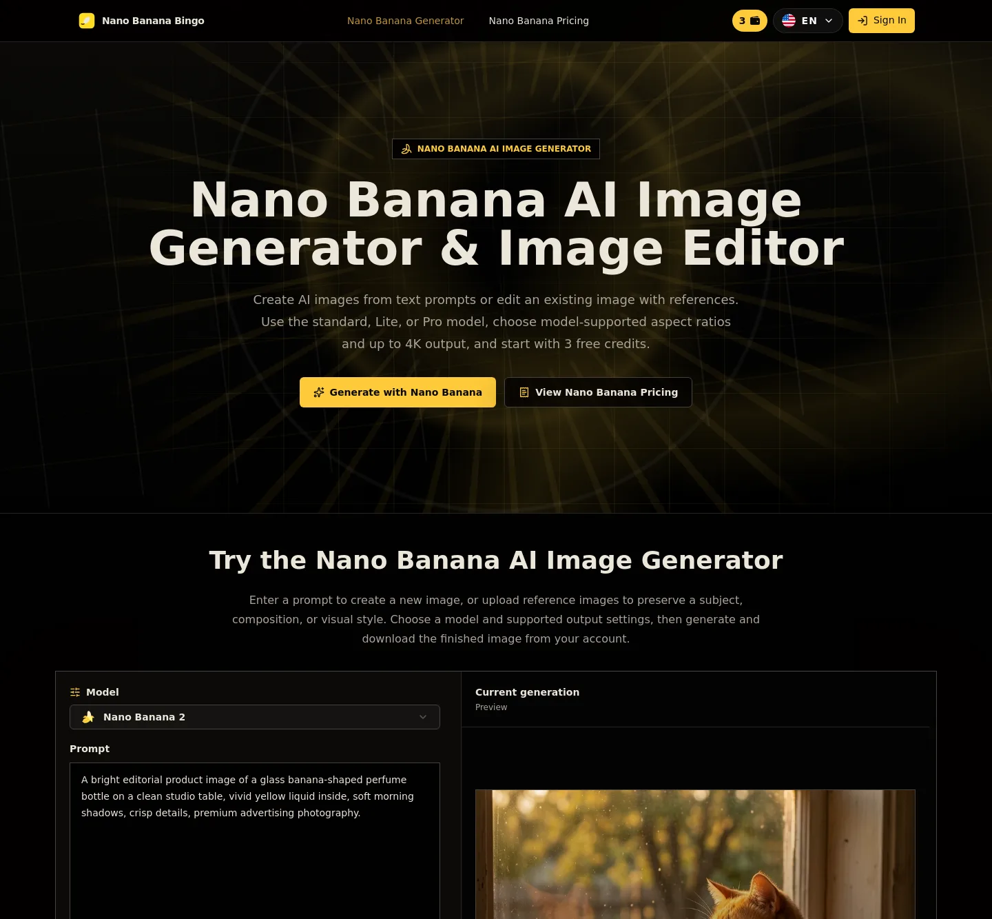 nanobanana.bingo Hero section