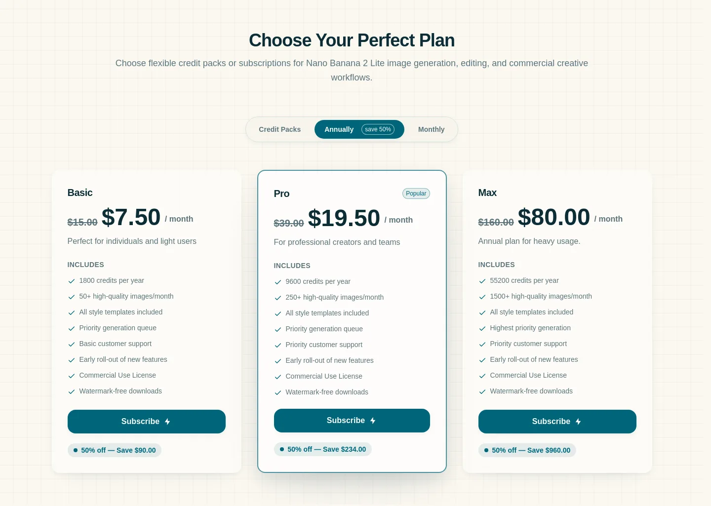 nanobananalite.app — Pricing