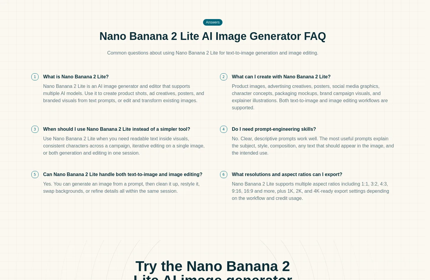 nanobananalite.app FAQ section