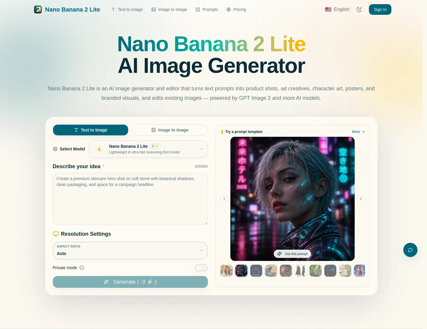 nanobananalite.app — Hero