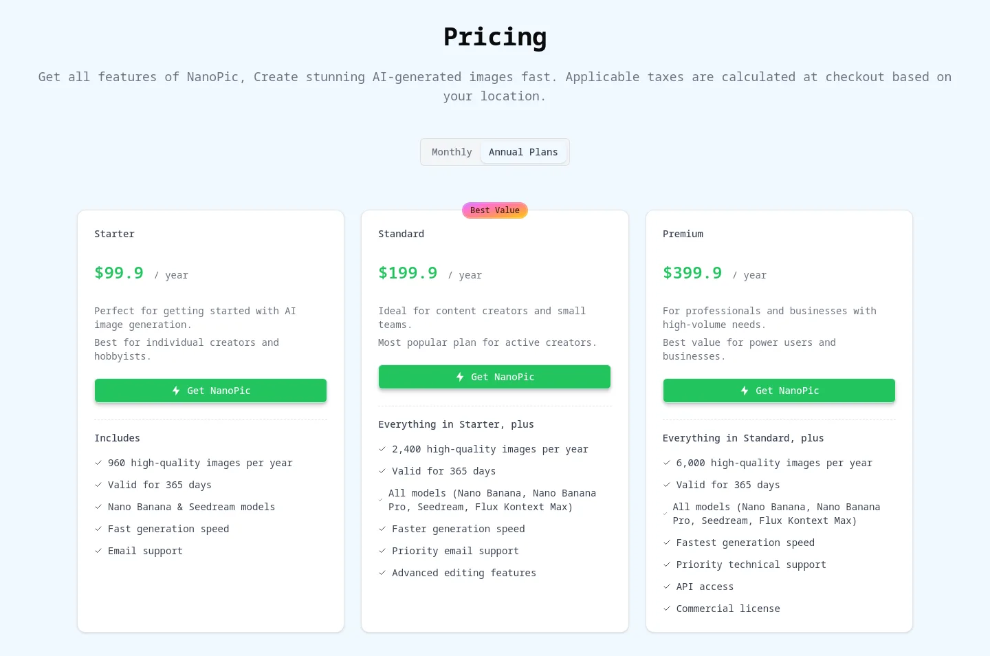 nanopic.net — Pricing