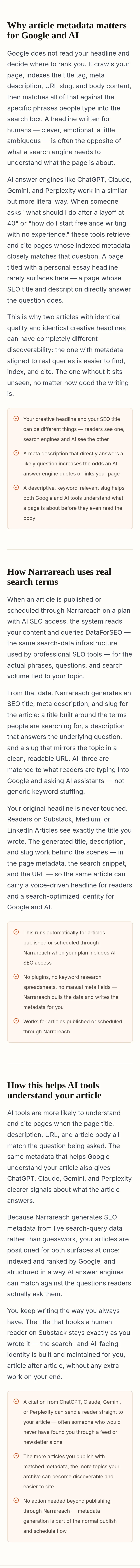 narrareach.com — Features