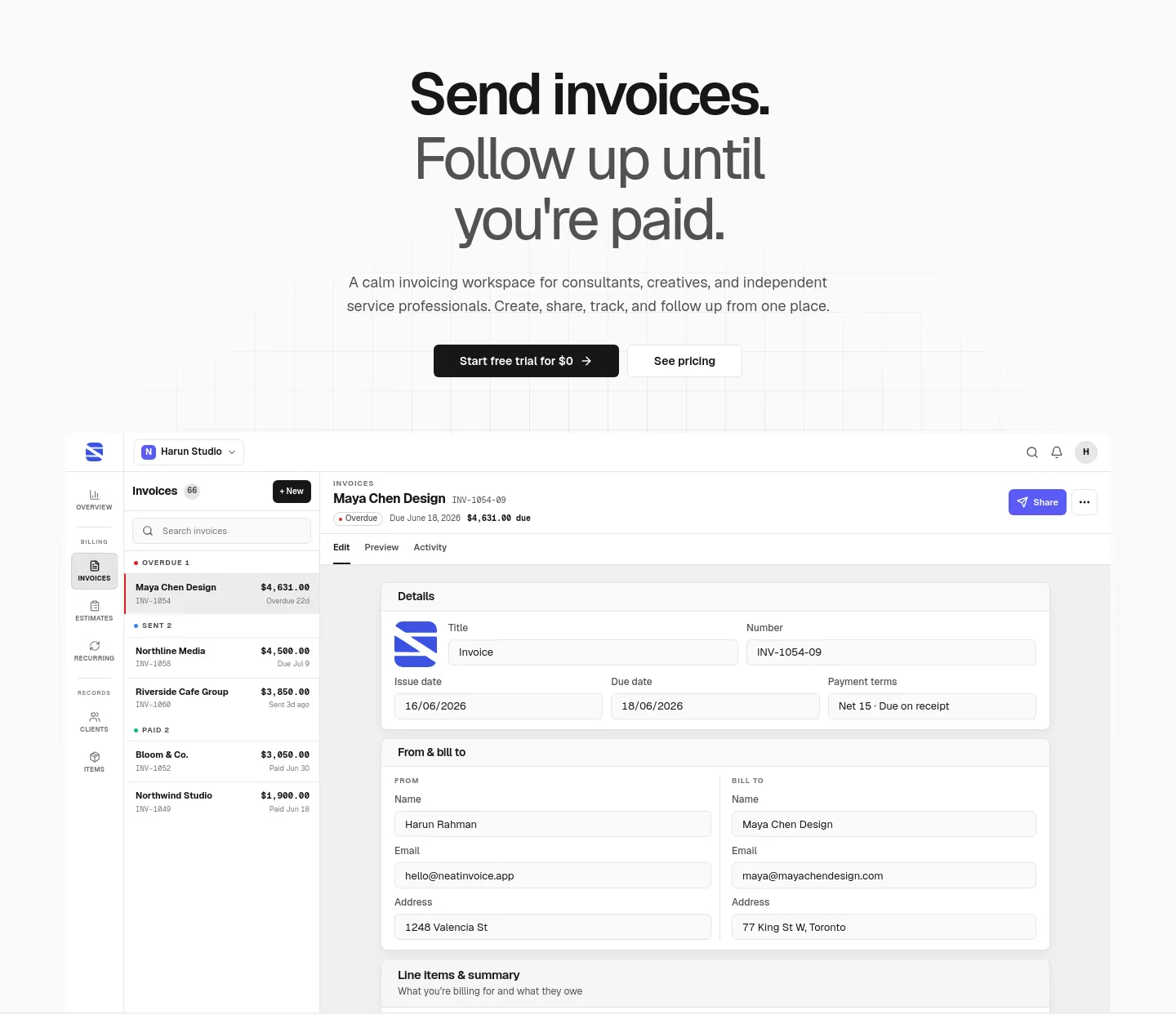 neatinvoice.app — Hero