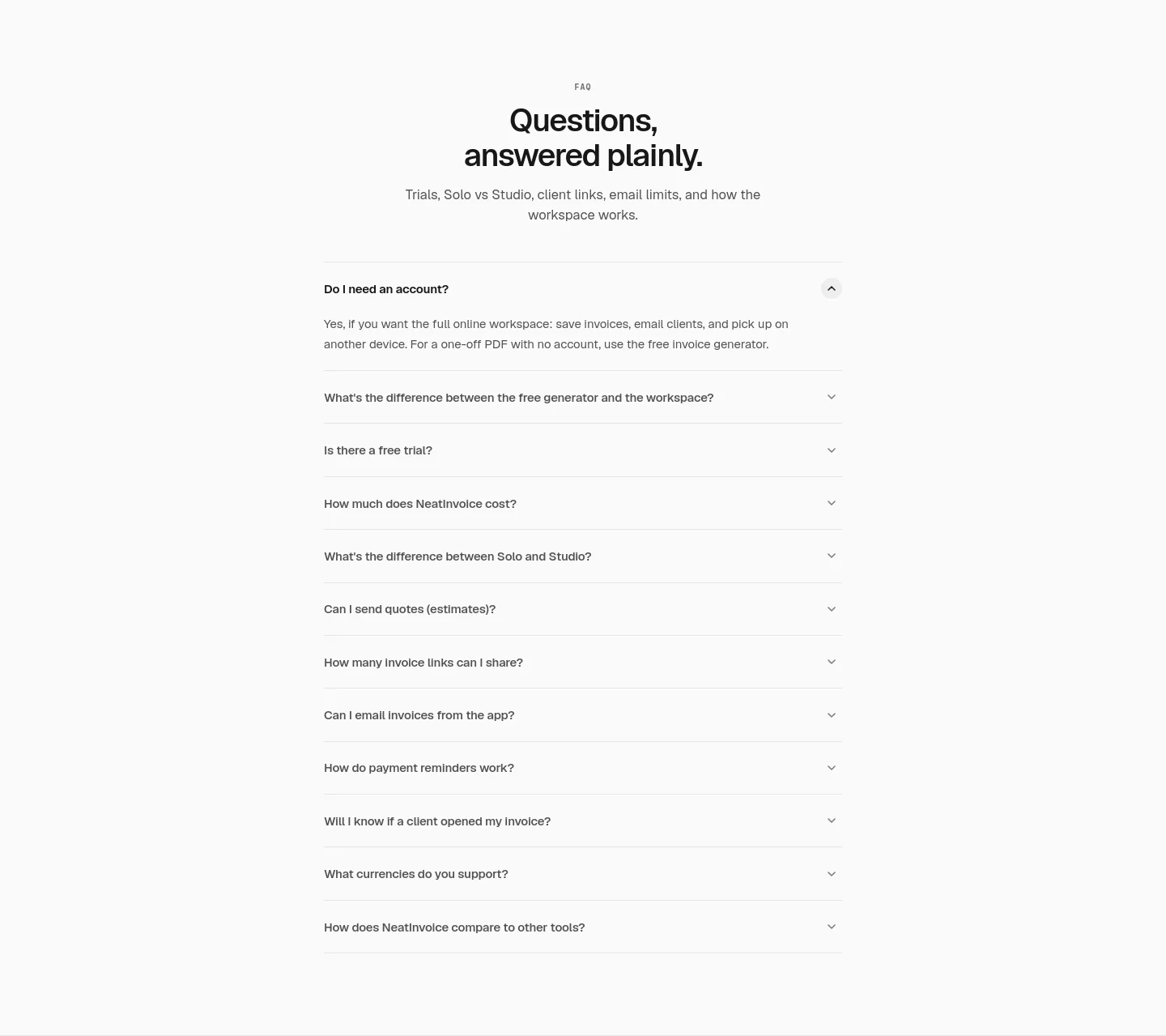 neatinvoice.app FAQ section