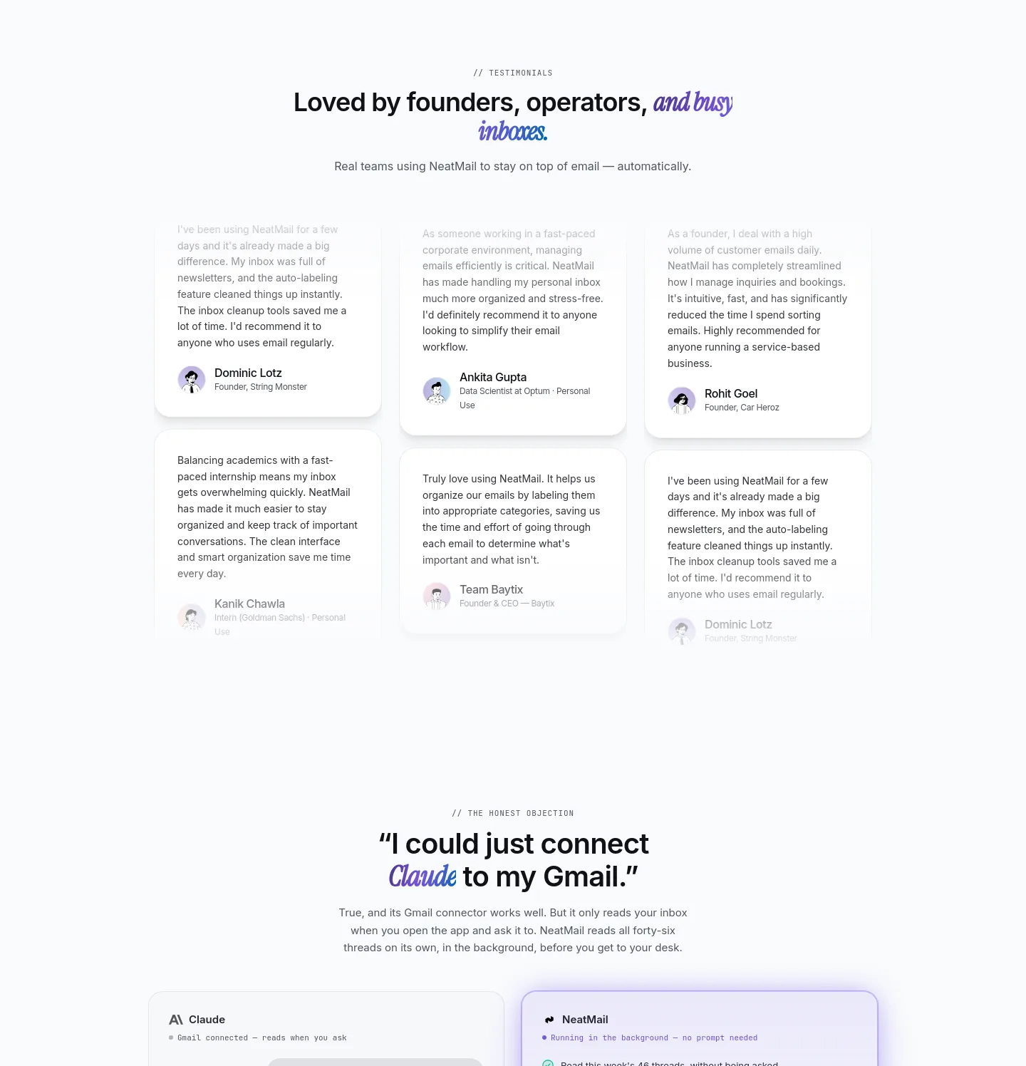 neatmail.app — a real Logo Wall section