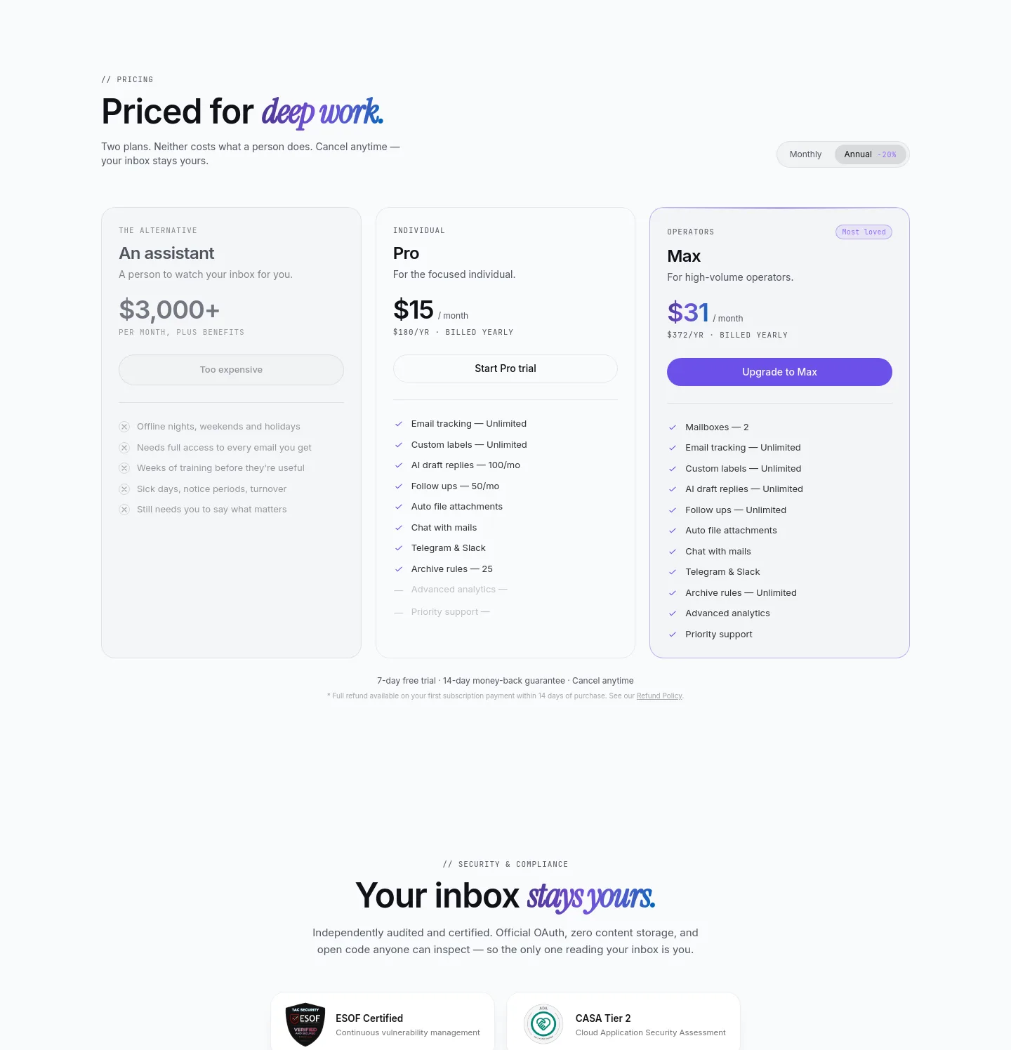 neatmail.app Pricing section
