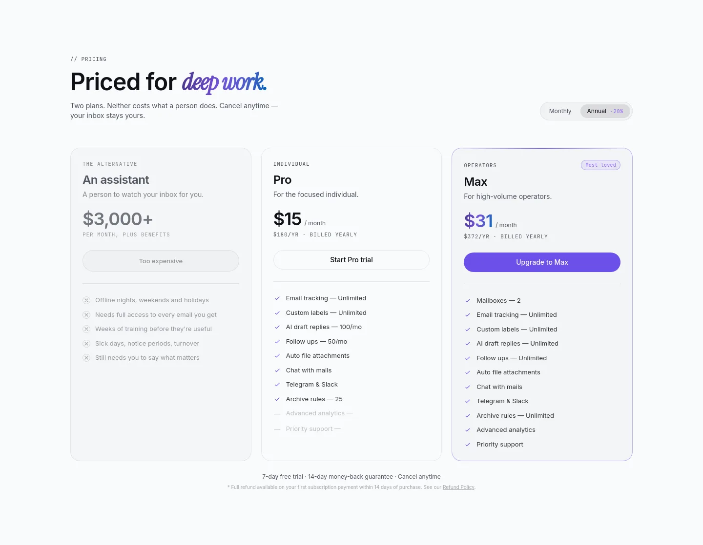 neatmail.app — a real Pricing section
