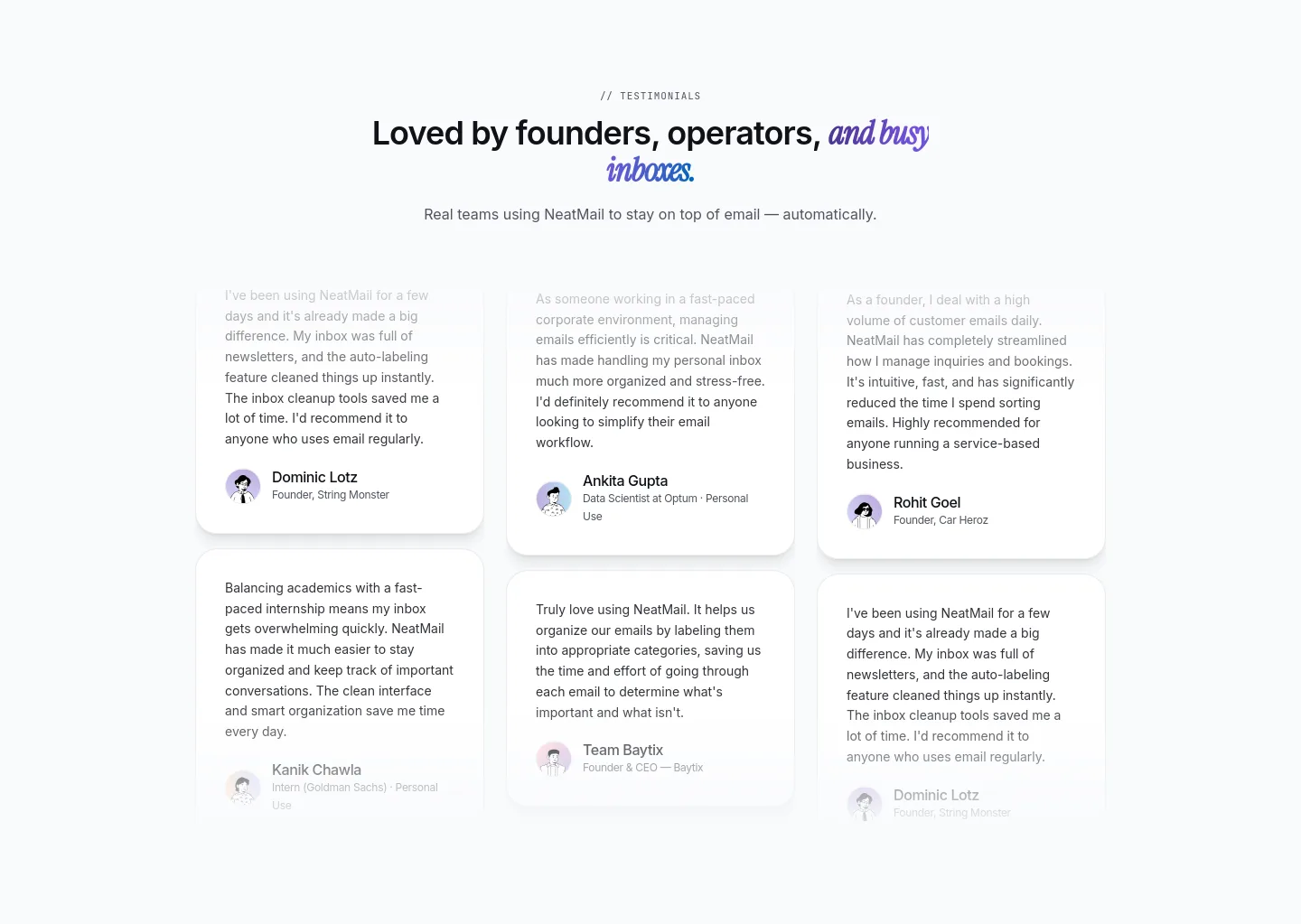 neatmail.app — a real Logo Wall section