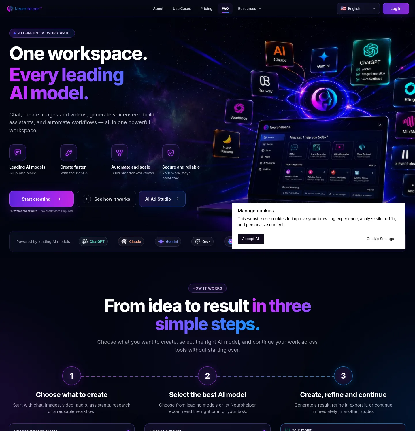 neurohelper.ai — a real Hero + Pricing page