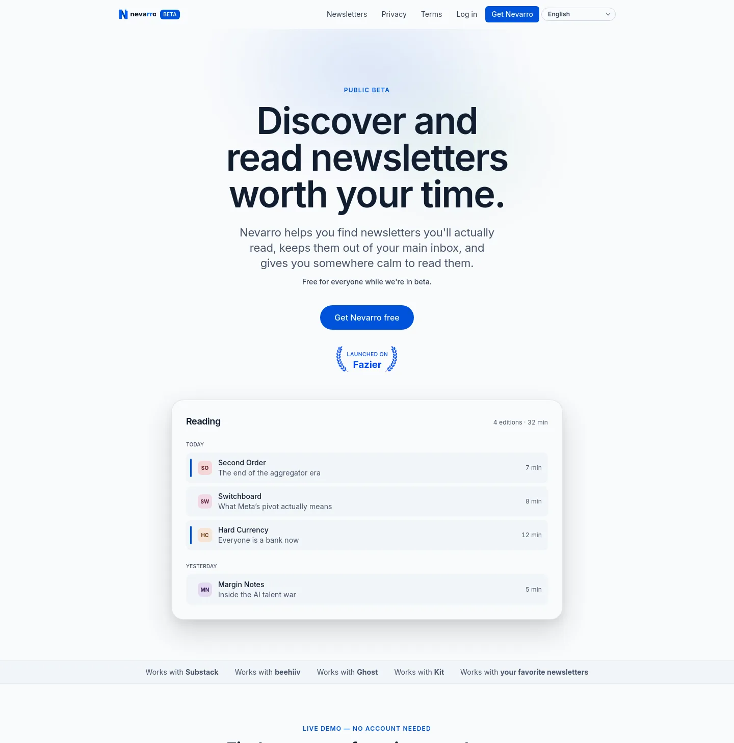 nevarroapp.com — a measured funnel