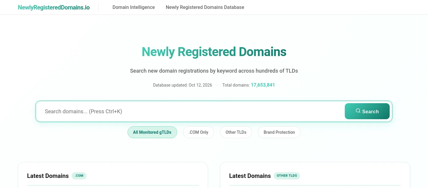newlyregistereddomains.io — a measured funnel