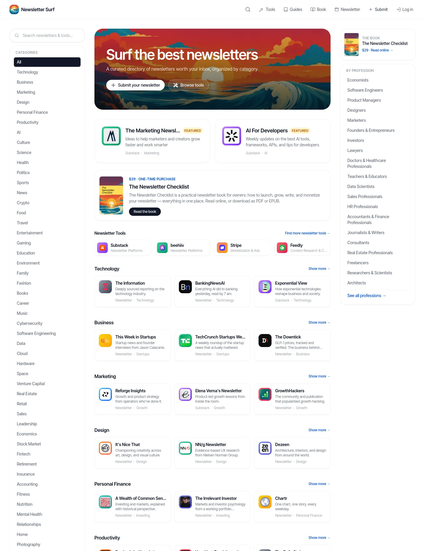 newsletter.surf — a measured funnel