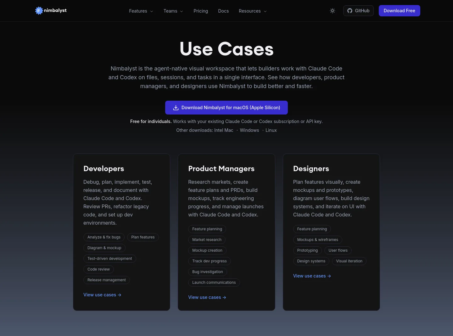 nimbalyst.com Hero section
