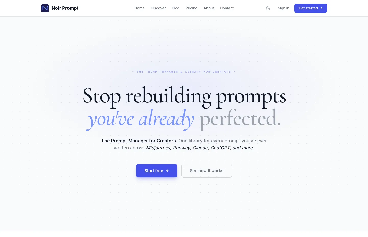 noirprompt.com — a real Hero + Pricing page