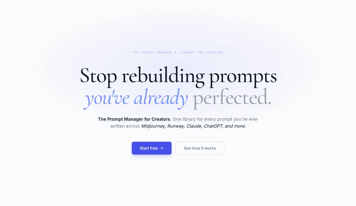 noirprompt.com Hero section