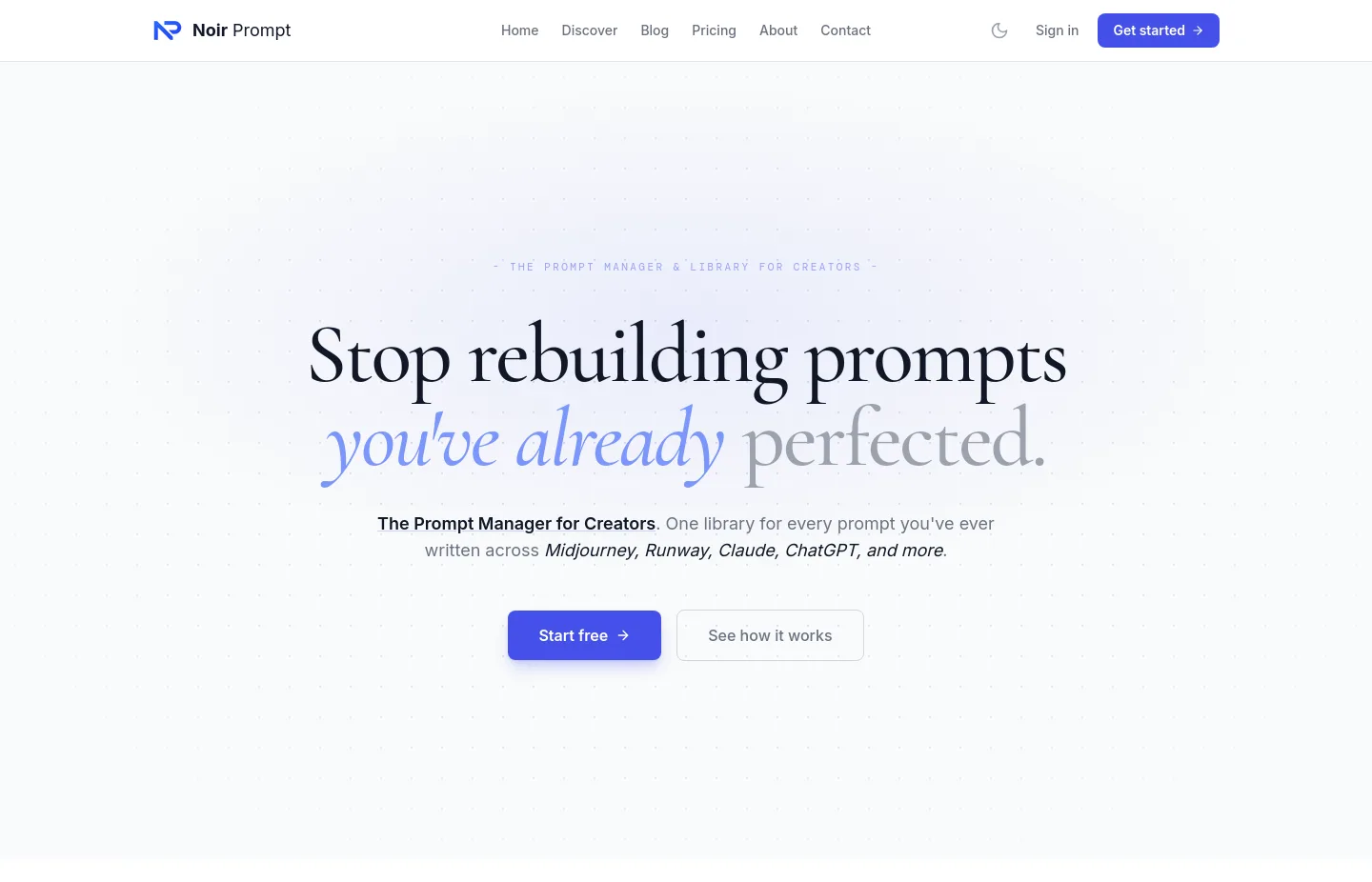 noirprompt.com — Hero + Pricing