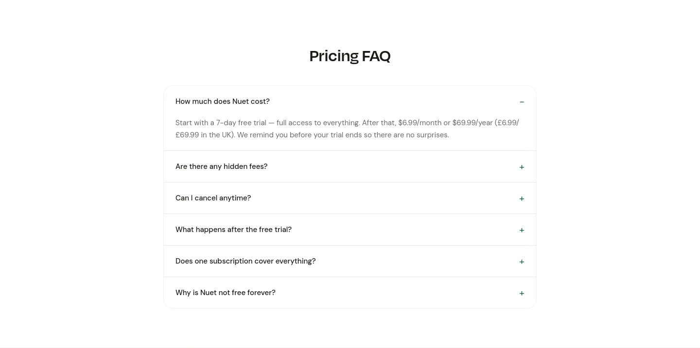 nuet.ai FAQ section