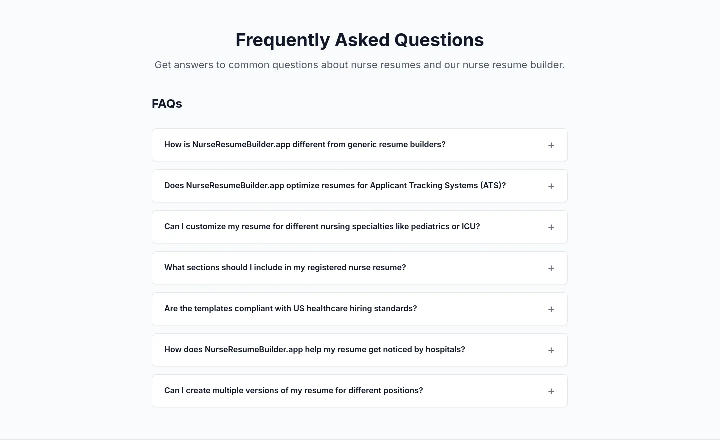 nurseresumebuilder.app FAQ section
