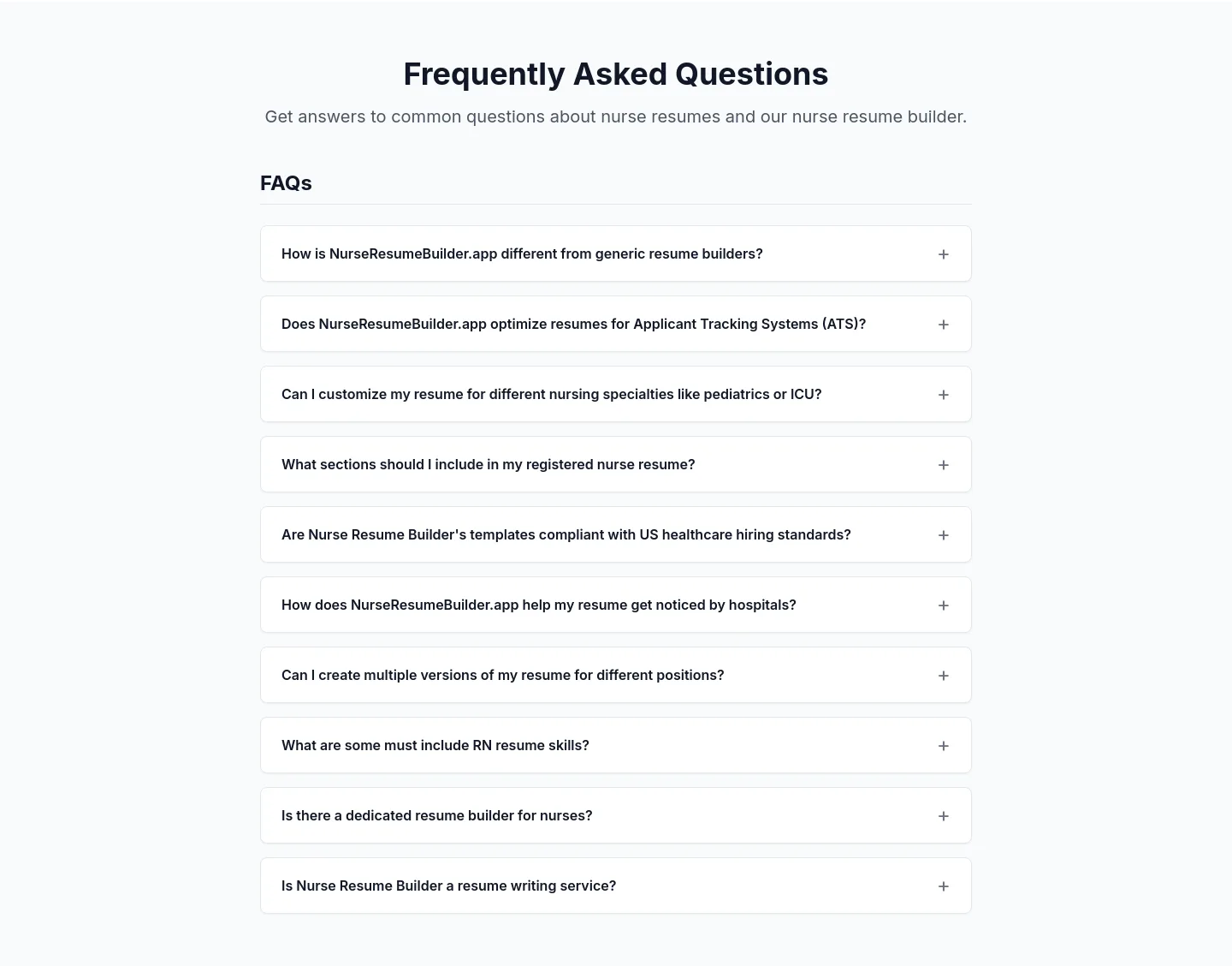 nurseresumebuilder.app — FAQ