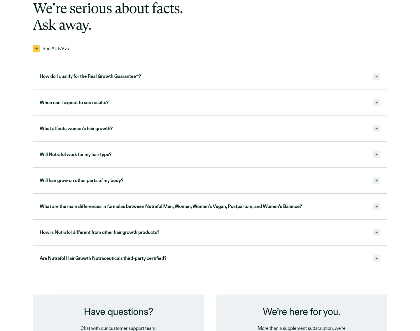 nutrafol.com — a real FAQ section