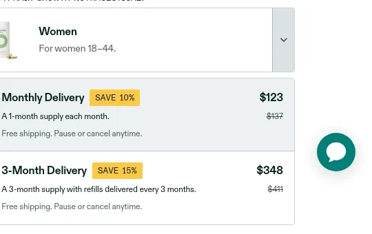 Price anchor element from nutrafol.com