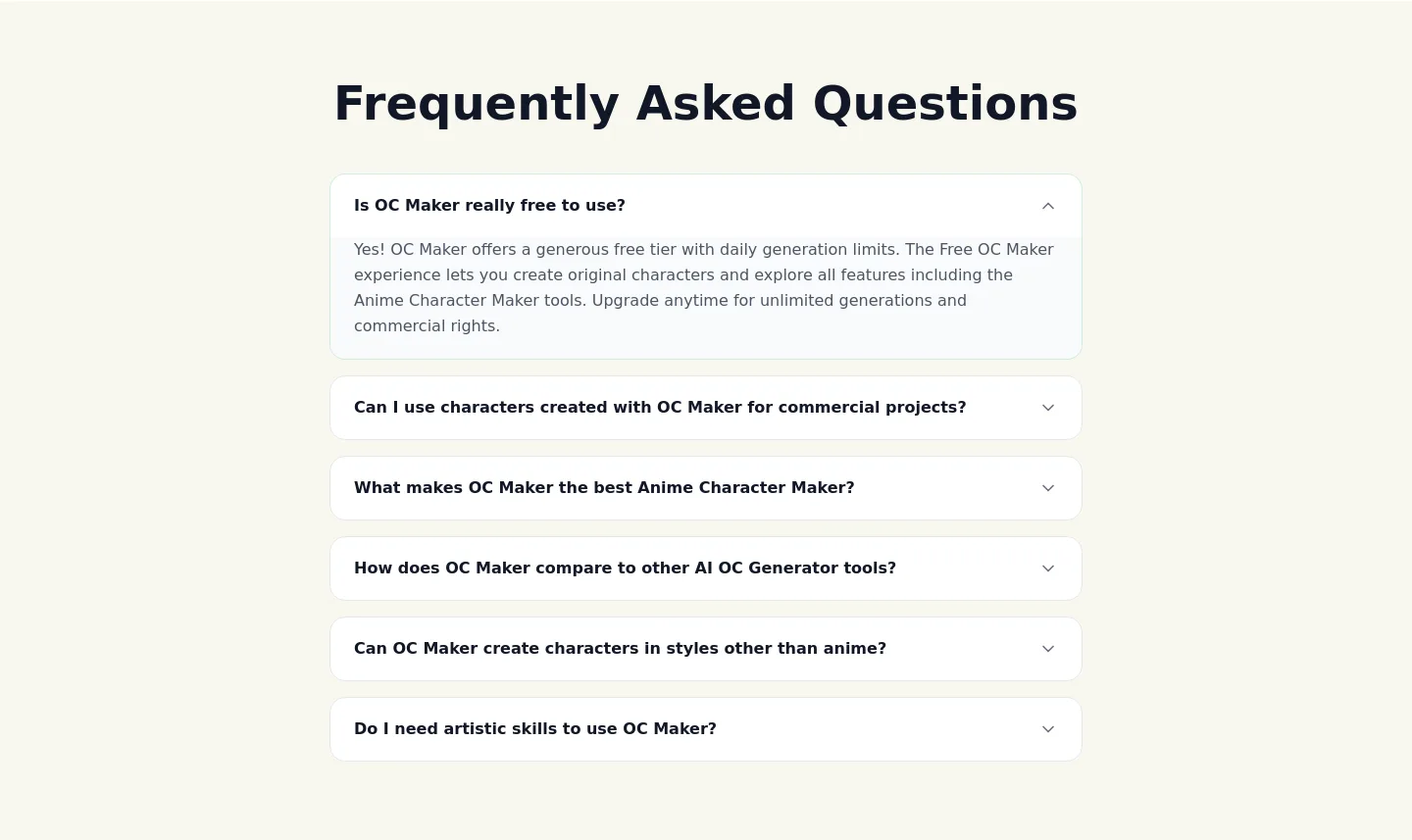 oc-maker.org — a real FAQ section