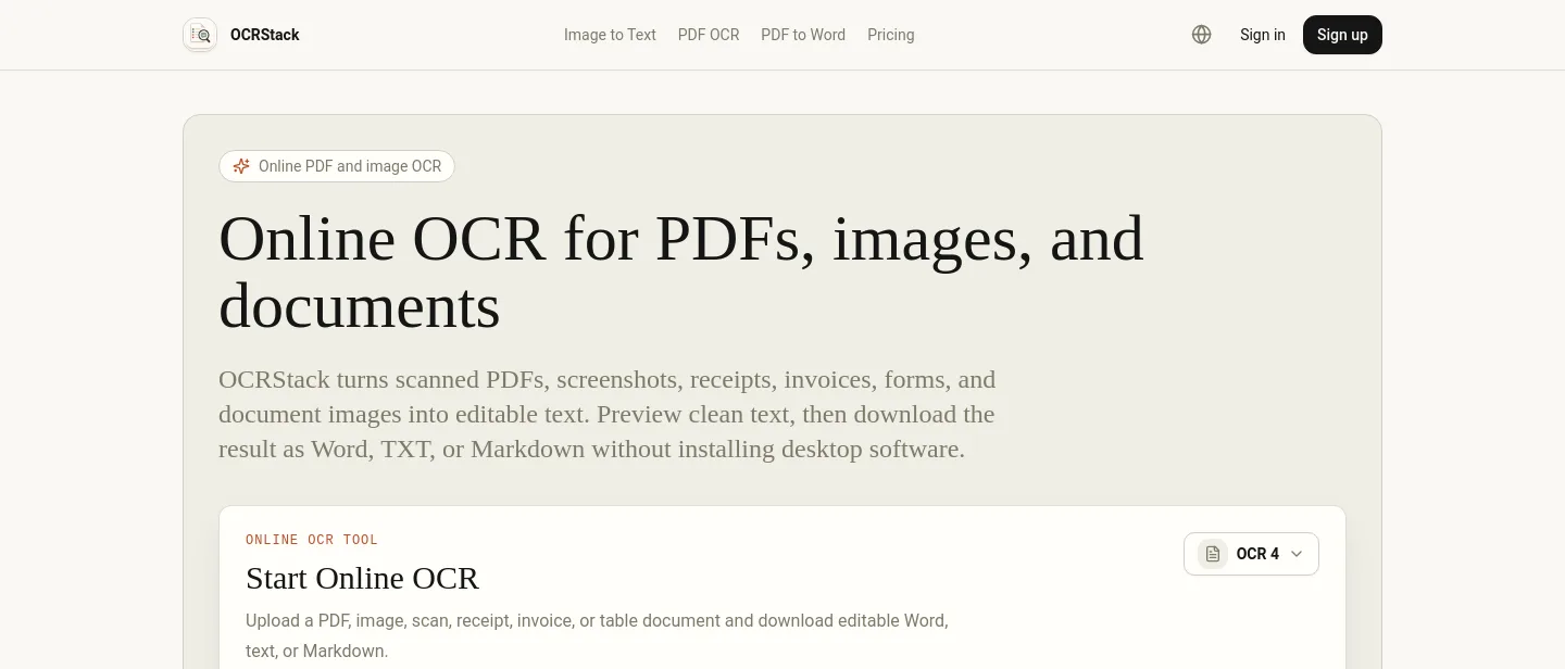 ocrstack.com — a measured funnel