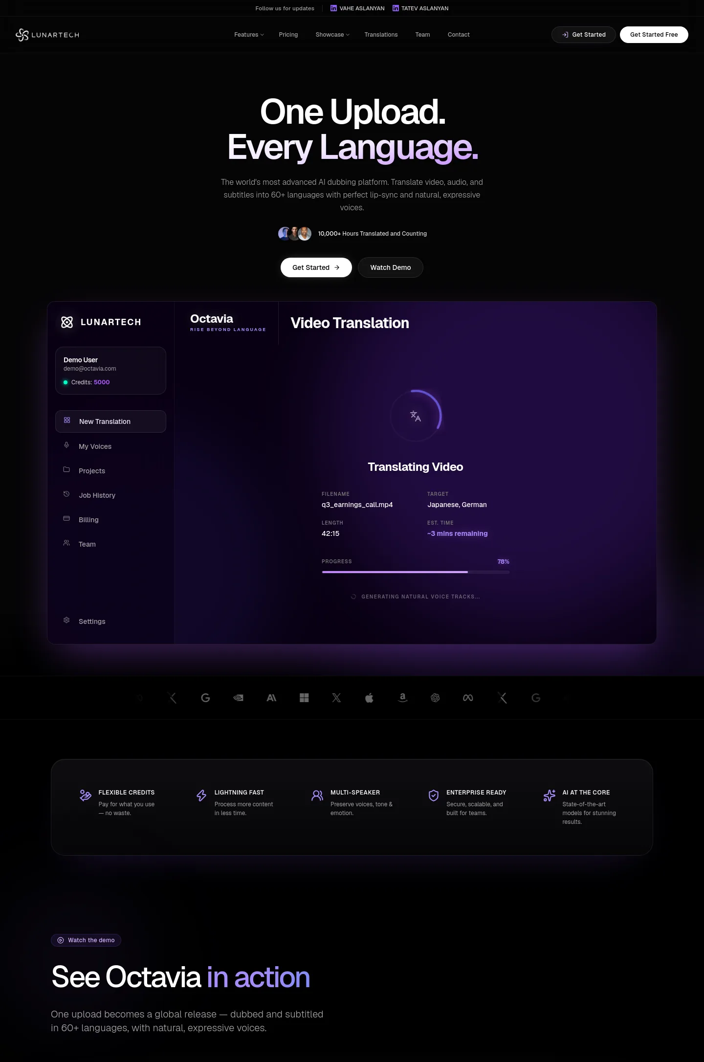 octavia.lunartech.ai — a measured funnel