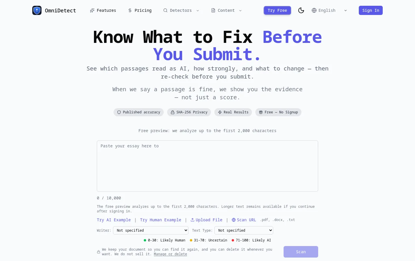 omnidetect.ai — a measured funnel