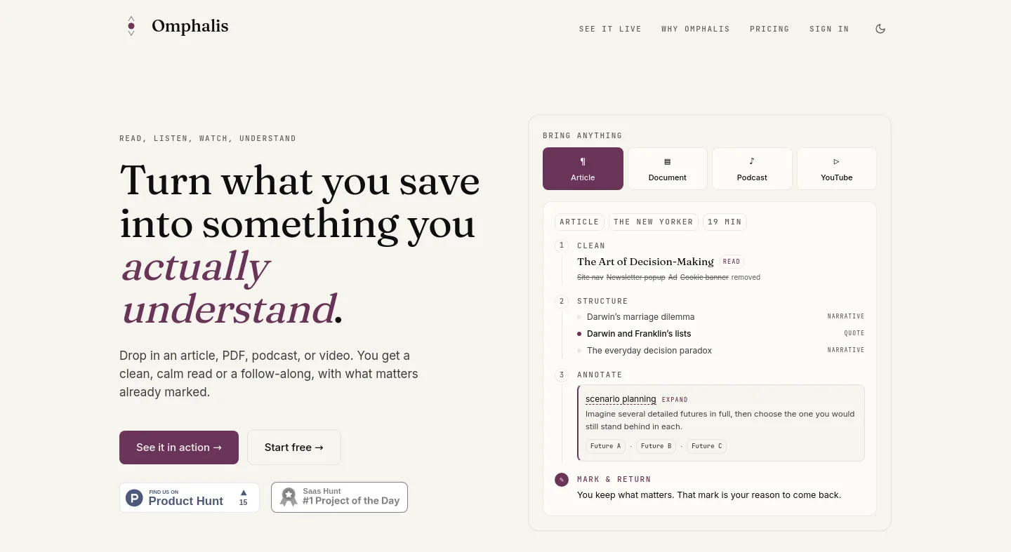 omphalis.ai — a measured funnel