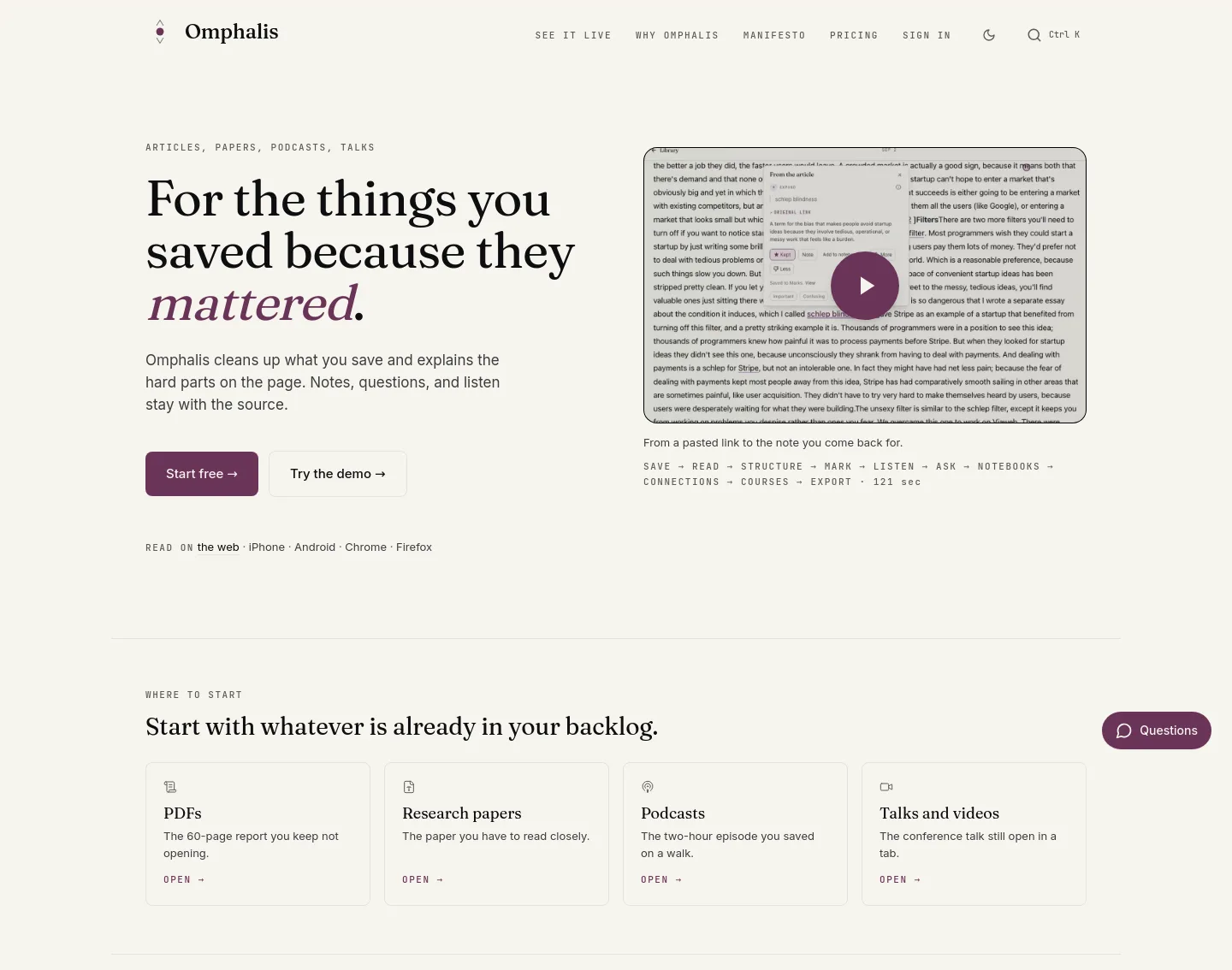 omphalis.ai — a measured funnel